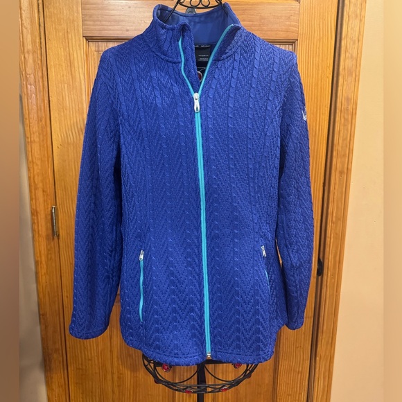Spyder Stryke Blue Cable Knit Jacket Fleece Lined Full Zip Women's XL EUC - Picture 1 of 16